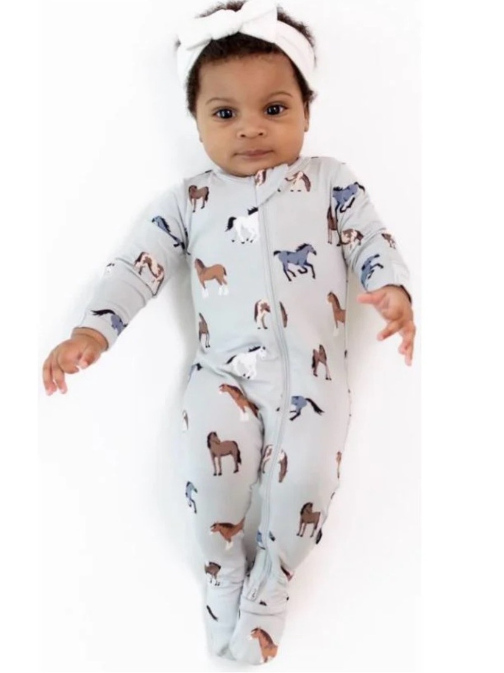Kyte BABY One-Piece with Brown and Blue Horse Print